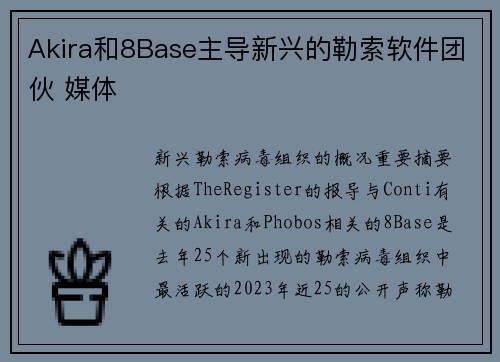 Akira和8Base主导新兴的勒索软件团伙 媒体
