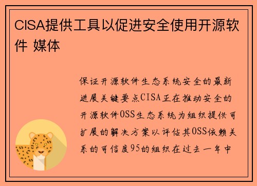 CISA提供工具以促进安全使用开源软件 媒体