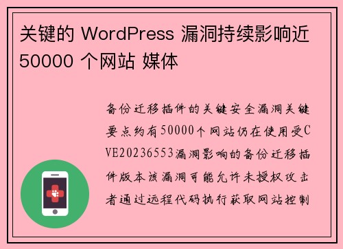 关键的 WordPress 漏洞持续影响近 50000 个网站 媒体