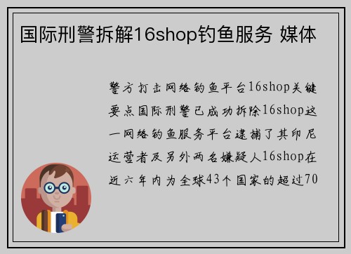 国际刑警拆解16shop钓鱼服务 媒体